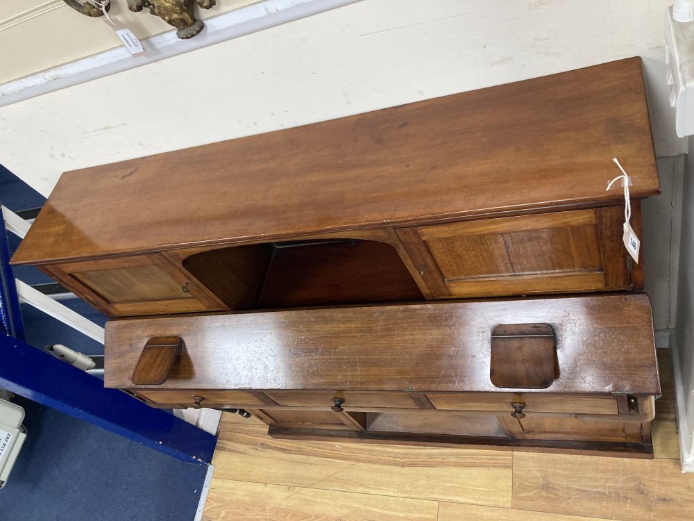 A panelled mahogany secretaire cabinet, width 119cm, depth 37cm, height 109cm